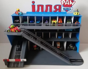 Gepersonaliseerde speelgoedgarage voor speelgoedauto's, gepersonaliseerde houten speelgoedautogarage voor speelgoedauto voor peuterjongens 3 4 5-jarige jongen
