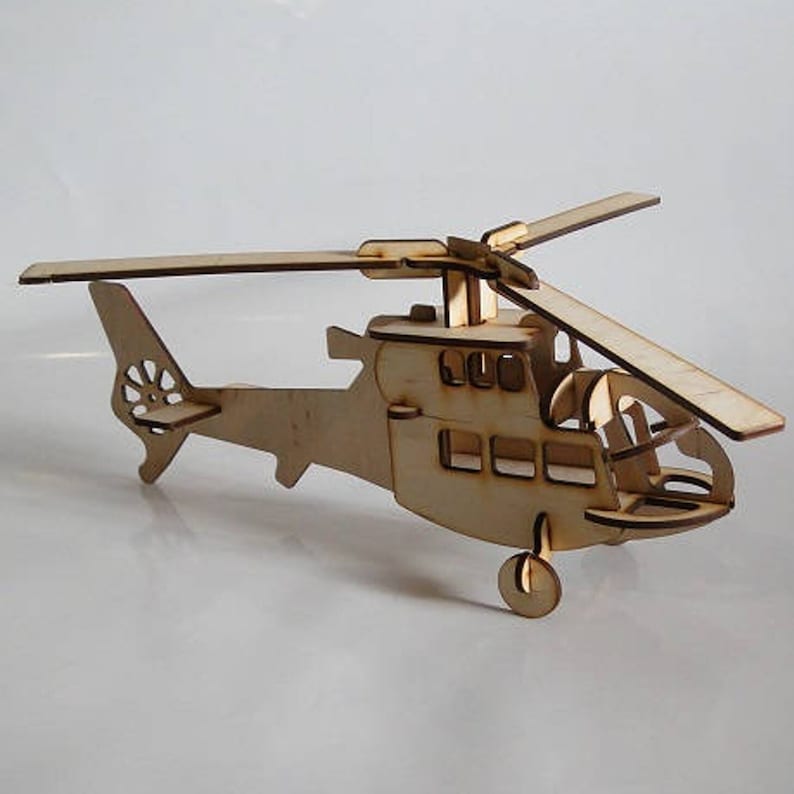 Wooden 3D Helicopter Woodcraft Construction Kit Wooden Model Etsy