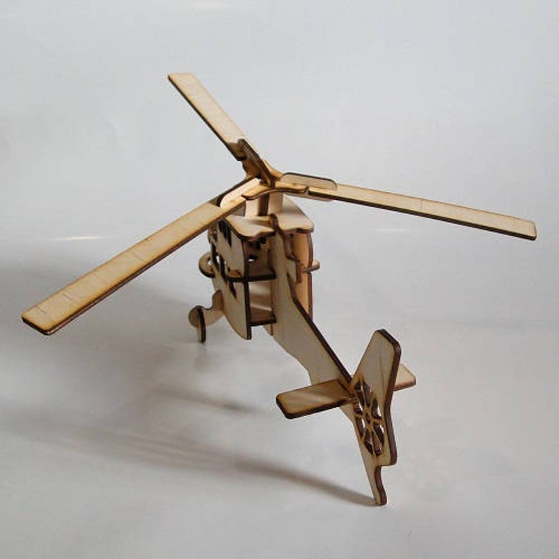 Wooden 3D Helicopter Woodcraft Construction Kit Wooden Model Etsy