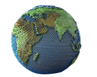 3D Cardboard Earth -  Sculpture, DIY Papercraft, Art, Home Decor, Paper Puzzles, Corrugated Board, Papercraft, Cardboard Globe, Planet