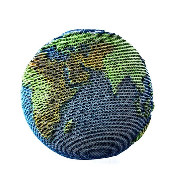 3D Cardboard Earth -  Sculpture, DIY Papercraft, Art, Home Decor, Paper Puzzles, Corrugated Board, Papercraft, Cardboard Globe, Planet