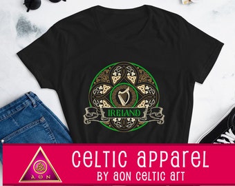 Vintage Ireland / CELTIC KNOT Emblem - kelly green, Ladies Fashion Fit T-Shirt