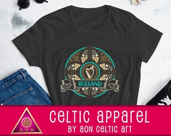 Vintage Ireland / CELTIC KNOT Emblem - turquoise, Ladies Fashion Fit T-Shirt