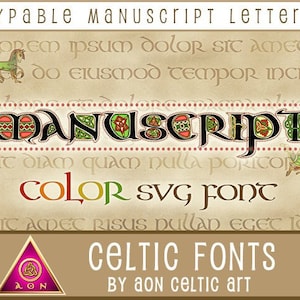 CELTIC Color FONT - Aon Manuscript | INVITATIONS - Opentype svg - Chroma - Wedding - Stationary - Knot - Irish - Lettering - Calligraphy