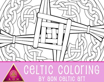 CELTIC COLORING Page - Wheat Cross | Irish - Colouring - Cross - Brigid - Animals - Knots - Spirals - Fantasy - Download - Adult Coloring