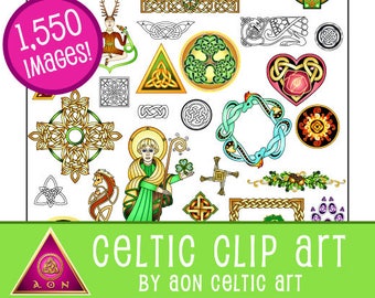 CELTIC CLIPART Bundle - 1,550 Web Clipart Images | Irish - Celt - Shamrock - Knot - Spiral - Website - Dragon - Clip Art - Cross - Color/BW