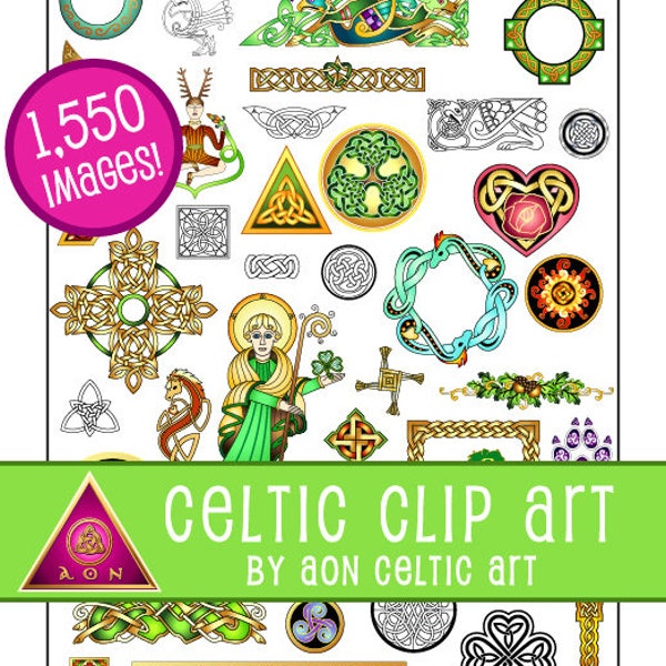 CELTIC CLIPART Bundle - 1,550 Web Clipart Images | Irish - Celt - Shamrock - Knot - Spiral - Website - Dragon - Clip Art - Cross - Color/BW