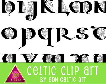 CELTIC Clipart ALPHABET - Durrow Decorated Letters - Black & White | INVITATION - Wedding - Stationary - Knot - Irish - Clip Art - Lettering