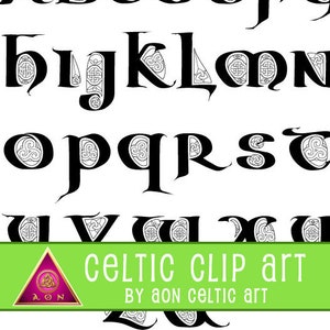 CELTIC Clipart ALPHABET Durrow Decorated Letters Black & White INVITATION Wedding Stationary Knot Irish Clip Art Lettering image 1