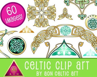 CELTIC Clipart Theme Pack - Crests & Emblems - Aqua + Gold | INVITATIONS - Wedding - Love - Stationary - Medieval - Knot - Irish - Clip Art