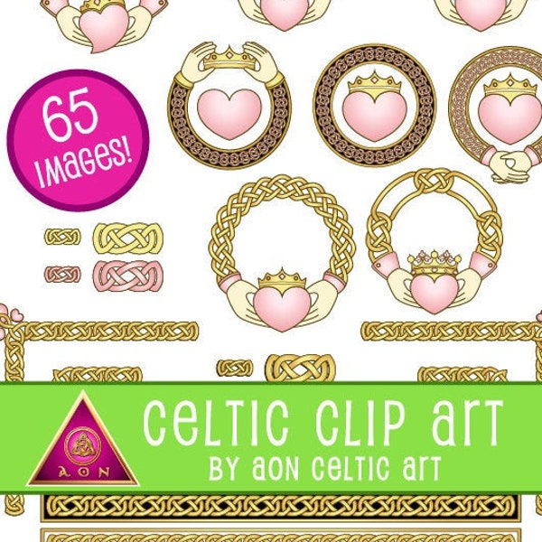 CELTIC Clipart Theme Pack - Claddaghs - Rose & Gold | INVITATIONS - Wedding - Love - Stationary - Hearts - Knot - Irish - Clip Art - Crafts