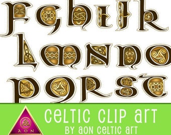 CELTIC Clipart ALPHABET - Aon Decorated Letters - Antique Colors | INVITATIONS - Wedding - Stationary - Knot - Irish - Clip Art - Lettering