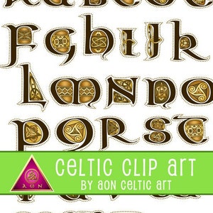 CELTIC Clipart ALPHABET Aon Decorated Letters Antique Colors INVITATIONS Wedding Stationary Knot Irish Clip Art Lettering image 1