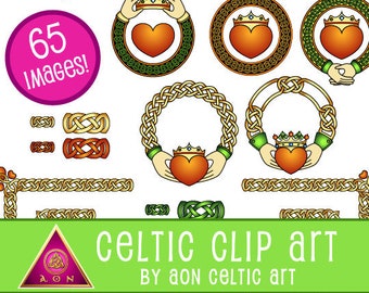 CELTIC Clipart Theme Pack - Claddaghs - Scarlet & Green | INVITATIONS - Wedding - Love - Stationary - Hearts - Knot - Irish - Clip Art