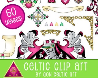 CELTIC Clipart Theme Pack - Medieval Heraldry - Cranberry | INVITATIONS - Wedding - Love - Stationary - Knot - Irish - Camelot - Clip Art