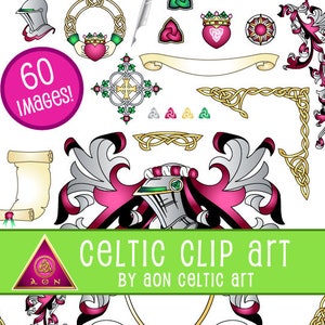CELTIC Clipart Theme Pack Medieval Heraldry Cranberry INVITATIONS Wedding Love Stationary Knot Irish Camelot Clip Art image 1