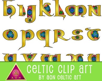 CELTIC Clipart ALPHABET - Durrow Decorated Letters - Full Color | INVITATIONS - Wedding - Stationary - Knot - Irish - Clip Art - Lettering