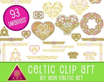 CELTIC Clipart Theme Pack - Knotted Hearts - Rose & Gold | INVITATIONS - Wedding - Love - Stationary - Hearts - Knot - Irish