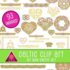 CELTIC Clipart Theme Pack Knotted Hearts Rose & Gold INVITATIONS Wedding Love Stationary Hearts Knot Irish image 1