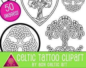 CELTIC TATTOO Clipart - Tree of Life, Greenman, Pagan & Spiral Designs | Flash - Coloring - Knots - Fantasy - Irish - Clip Art - Download