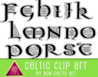 CELTIC Clipart ALPHABET - Aon Decorated Letters - Black & White | INVITATIONS - Wedding - Stationary - Knot - Irish - Clip Art - Lettering