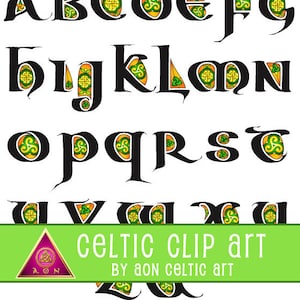 CELTIC Clipart ALPHABET - Durrow Decorated Letters - Irish Greens & Orange | INVITATIONS - Wedding - Stationary - Knot - Irish - Clip Art