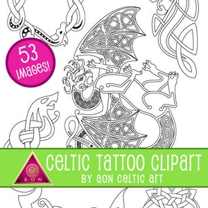 CELTIC TATTOO Clipart - Dragons, Animals & Vines | Flash - Coloring - Knots - Fantasy - Irish - Clip Art - Download