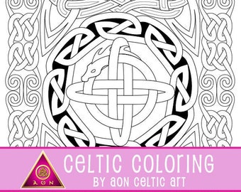 CELTIC COLORING Page - Solstice Dragon | Irish - Colouring - Serpent - Seasons - Knots - Spirals - Fantasy - Download - Adult Coloring