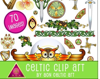 CELTIC Clipart Theme Pack - Druid's Lore - Scarlet & Green Pagan Designs | INVITATIONS - Wedding - Love - Stationary - Knot - Irish-Clip Art