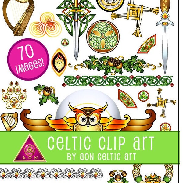 CELTIC Clipart Theme Pack - Druid's Lore - Scarlet & Green Pagan Designs | INVITATIONS - Wedding - Love - Stationary - Knot - Irish-Clip Art