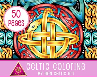CELTIC COLORING eBook - Celtic Mysteries - 50 pages | Irish - Colouring - Dragons - Animals - Knots - Spirals - Fantasy - Download - Adult