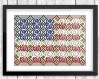 CELTIC Cross-Stitch Pattern - Irish American Flag | Irish - Chart - Embroidery - Knots - Xstitch - Clip Art - PDF Download - Independence