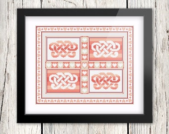 CELTIC Cross-Stitch Pattern - Rosy IRISH Love Banner | Chart - Embroidery - Knots - Xstitch - Spring - Clip Art - PDF Download - Valentines