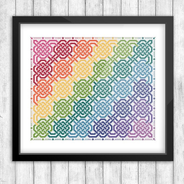 CELTIC Cross-Stitch Pattern - Rainbow Quilt | Irish - Chart - Embroidery - Knots - Xstitch - Clip Art - PDF Download - Housewarming - Pride