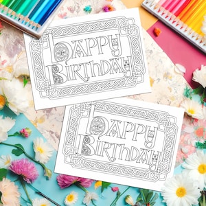 CARTE DE Vœux CELTIC - Cartes de joyeux anniversaire avec bordure nouée à colorier |  Cartes de voeux irlandaises, carte de Saint-Patrick, cartes vierges, page à colorier