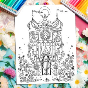 CELTIC Castle 'Celtic Fairy Castle', Fantasy Coloring Page image 1