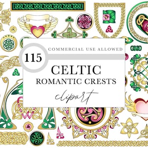 Pakiet tematyczny CELTIC Clipart - Romantyczny herb Clipart, ZAPROSZENIA, Papeteria ślubna, Rzemiosło celtyckie, Celtyckie grafiki clipart, Dot Journal PNG