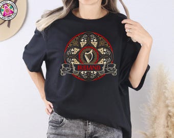 Ireland Crest Shirt: Celtic Harp, Shamrocks, St Patrick’s Day