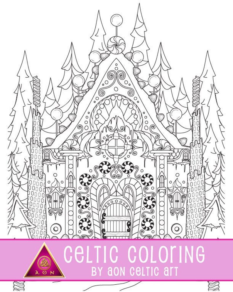 CELTIC COLORING Page Gingerbread Castle Irish Colouring House Christmas ...