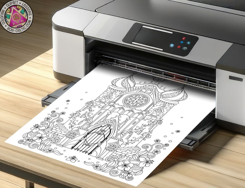 a printer with a picture of a castle on it