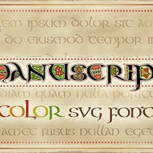 KELTISCHE kleurlettertype - Aon-manuscript, UITNODIGINGEN, opentype svg, Irish Wedding Stationary, Keltisch lettertype, belettering, Keltische kalligrafie uncial