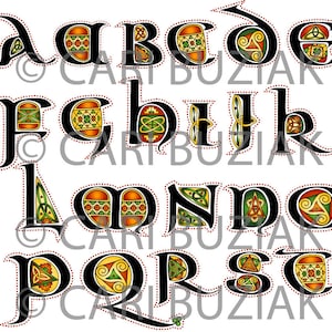 CELTIC Clipart ALPHABET Aon Decorated Letters Reds/Greens/Golds INVITATIONS Wedding Stationary Knot Irish Clip Art-Lettering image 2