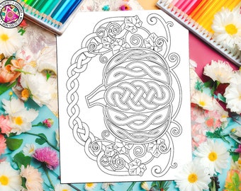 Pagina da colorare celtica, intreccio di zucche stampabile / PDF / 8,5 x 11 / viticci autunnali intrecciati