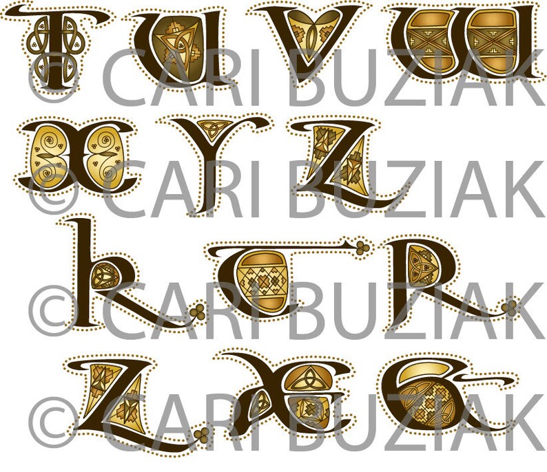 CELTIC Clipart ALPHABET Aon Decorated Letters Antique Colors INVITATIONS Wedding Stationary Knot Irish Clip Art Lettering image 3