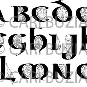 CELTIC Clipart ALPHABET Durrow Decorated Letters Black & White INVITATION Wedding Stationary Knot Irish Clip Art Lettering image 2