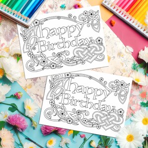 Carte de voeux celtique - Cartes de joyeux anniversaire épanouies à colorier, cartes de remerciement, carte de la Saint-Patrick, cartes vierges, page à colorier
