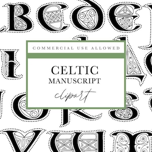 ALFABETO CELTA Clipart - Letras Celtas Decoradas - Blanco y Negro, INVITACIONES, Papelería de Boda, Manualidades Celtas, Manualidades con Diario de Puntos