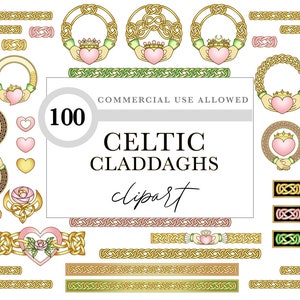 CELTIC Clipart Theme Pack - Claddagh Clipart, INVITATIONS, Wedding Stationary, Celtic Crafts, Celtic Clip Art, Dot Journal, PNG Download