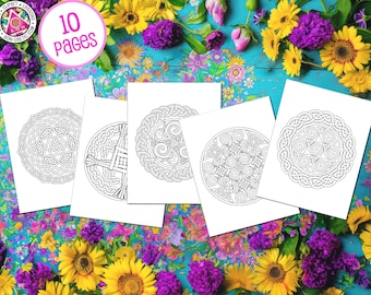 Página para colorear celta - Mandala de nudos de trébol PDF / 8.5 x 11 / Descarga instantánea imprimible