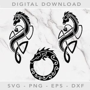 CELTIC STENCILS - Dragons 1 - Norse Vinyl Svg, Celtic Svg Files For Cricut, Svg Cut File, Celtic Clipart Svg, St Patrick&#39;s Day, Ouroboros